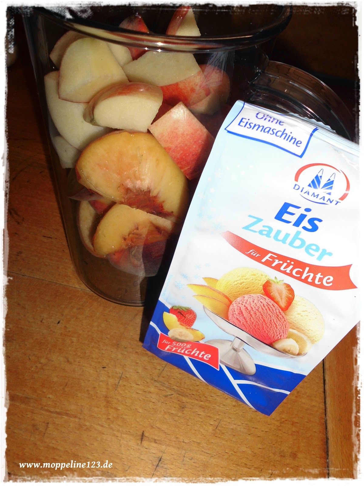 moppeline123 Produkttest Pfirsicheis mit Diamant Eiszauber für Früchte