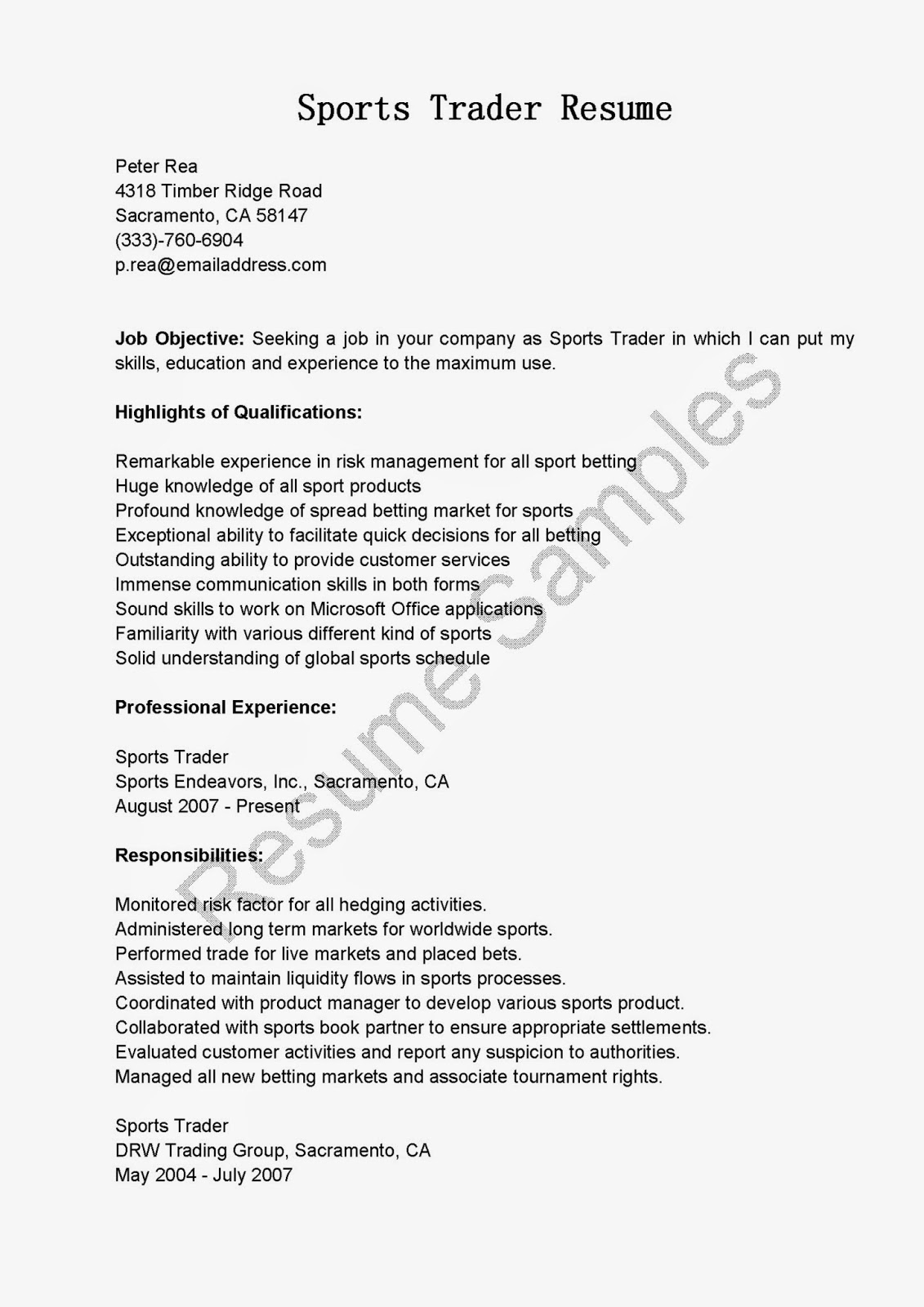junior trader resume