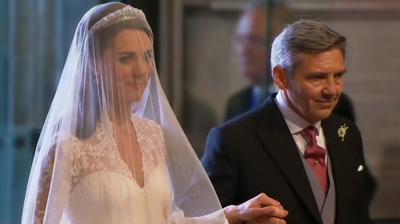 Catherine enters Westminster Abbey by the side of her father Michael. YouTube 2011.