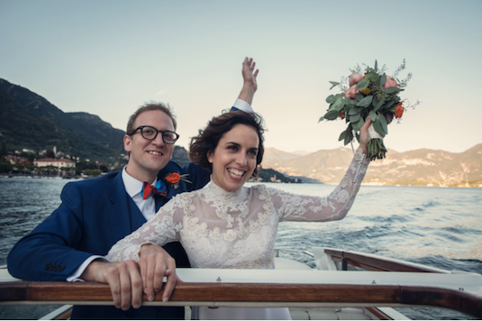 1960s wedding dress by Priscilla of Boston, on vintage bride Suzanne at Lake Como wedding