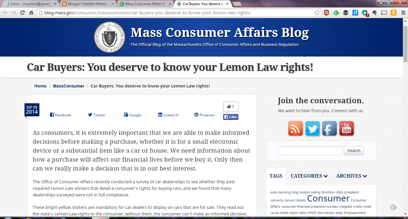 Franklin Matters Online Tool For Ma Lemon Law