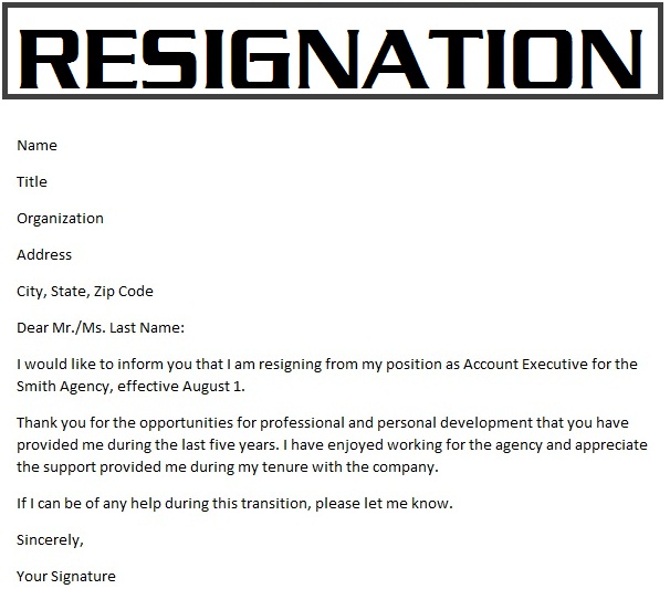 Simple Resignation Letters Template