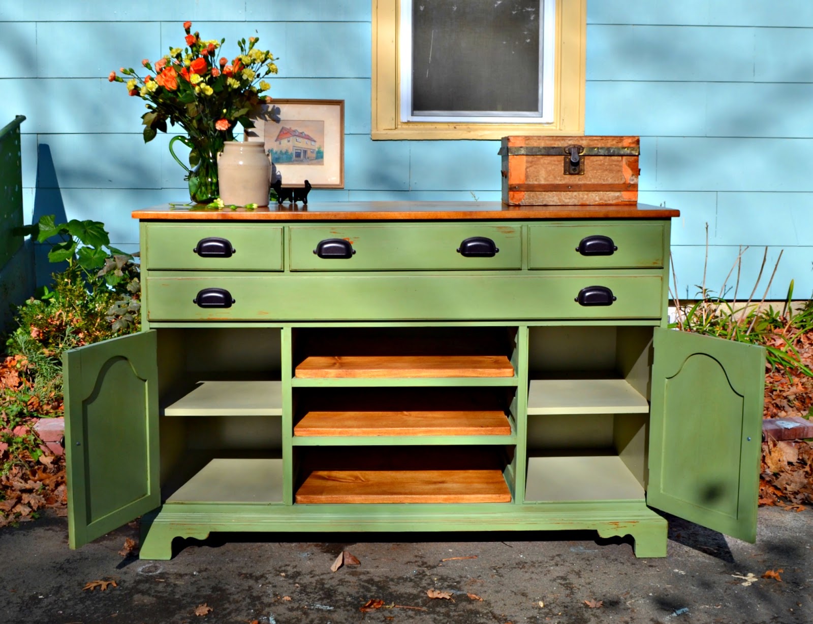 Heir and Space A Vintage Hutch Turned Media Console
