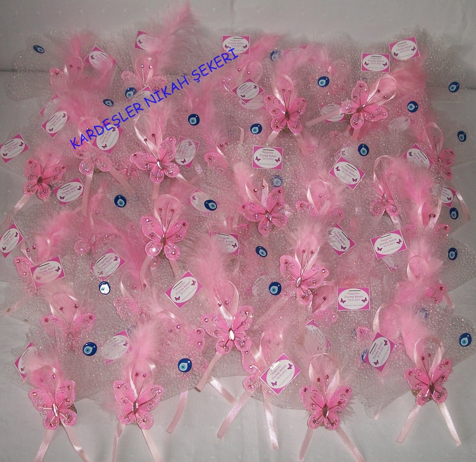 Kardeşler nikah Şekeri. Kelebek bebek şekeri Zeynep ve lohusa tacı