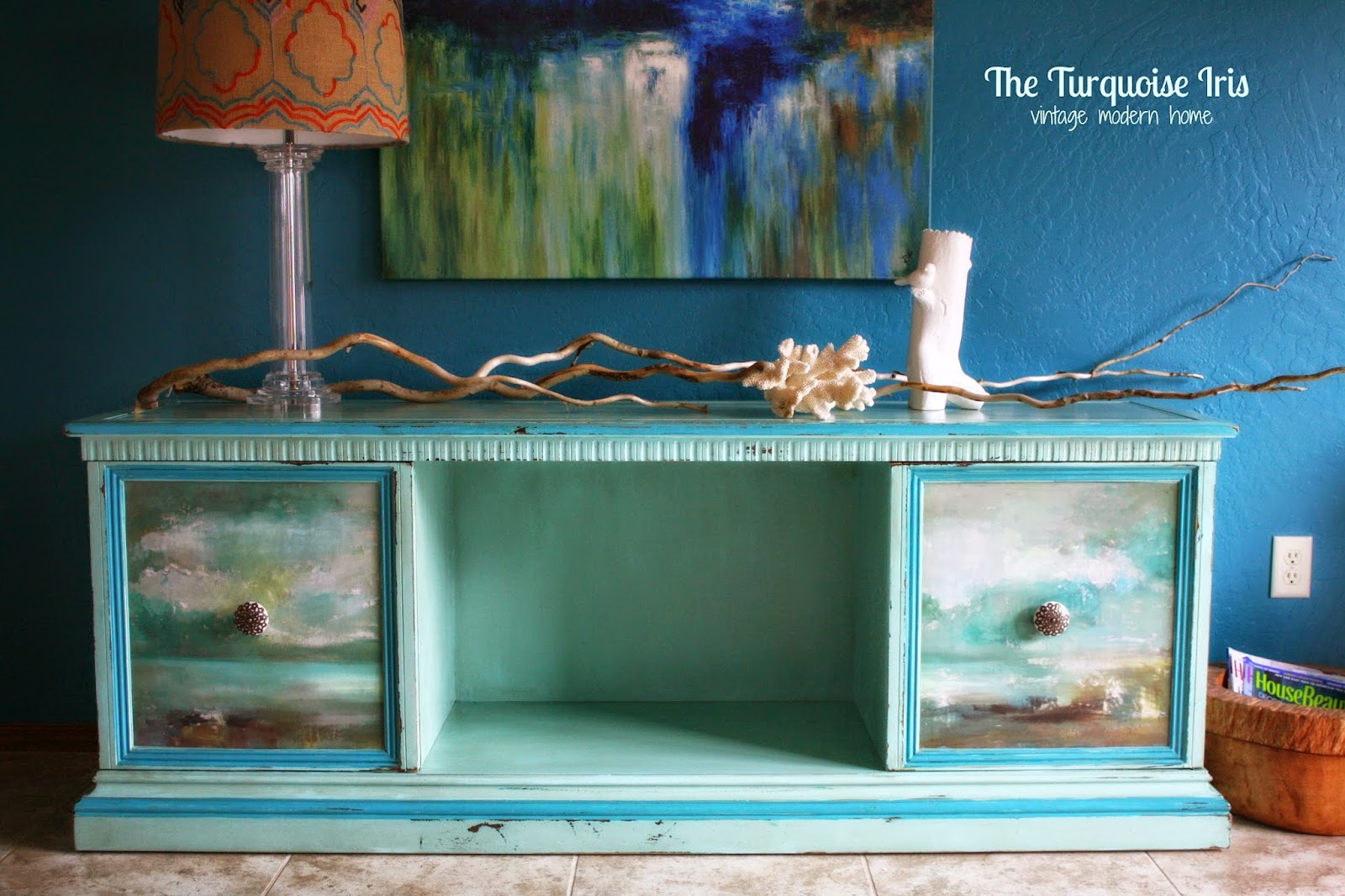 The Turquoise Iris Furniture & Art Tiffany Blue TV Concole / Office Credenza