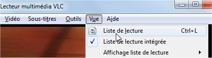 capture d'écran VLC - menu Vue