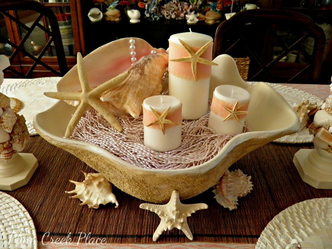 Plum Creek Place DIY Giant Clam Shell And Sunrise Seashell Tablescape