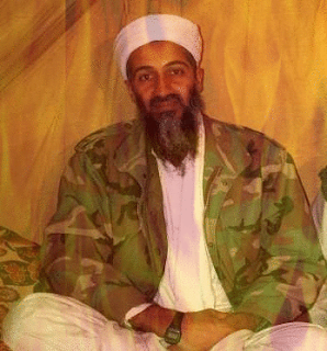 Fiery background added to an image of Osama bin Laden.