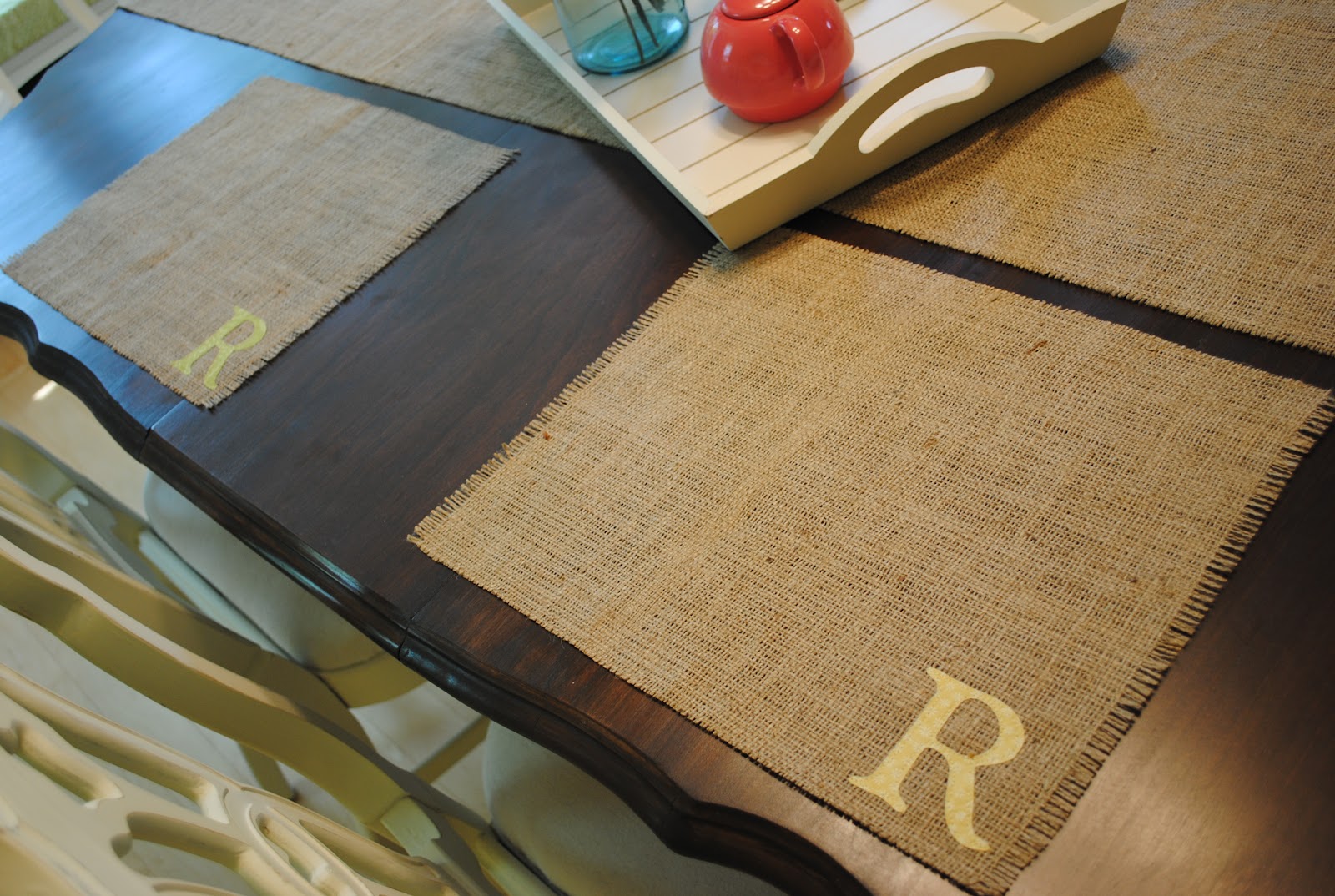 miss pink lemonade Monogrammed Burlap Table Runner & Placemats