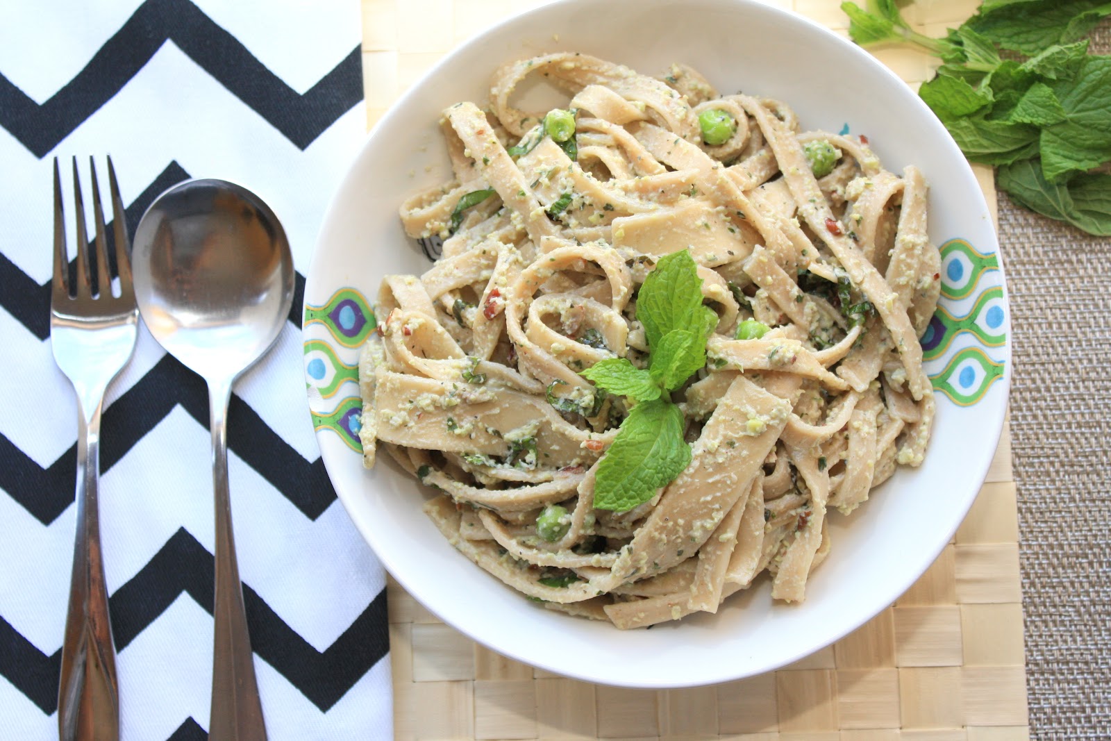 The Bitchin' Kitchin' Mushroom Pasta with Goat Cheese & Edamame Mint Sauce
