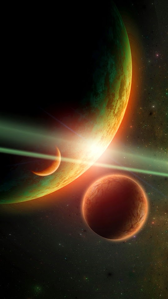 Green Planets Energy Cosmos Galaxies Android Wallpaper