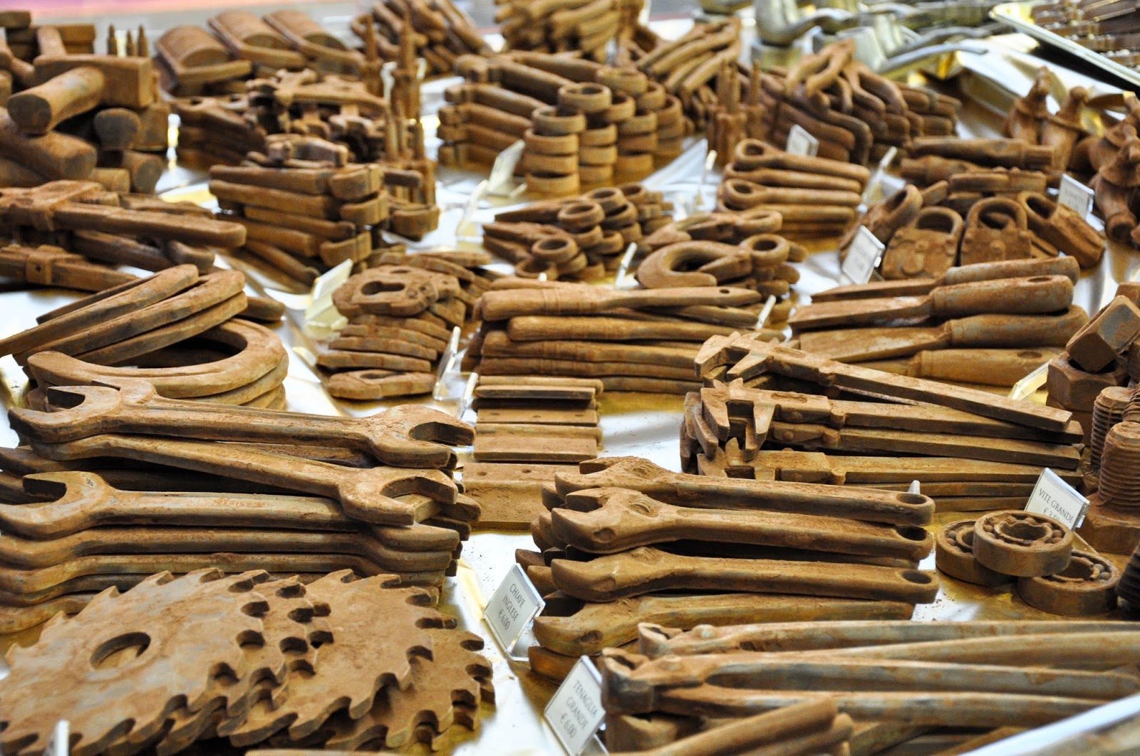 Tools made of chocolate, Chocolate Festival, Piazza dei Signori, Vicenza, Veneto, Italy