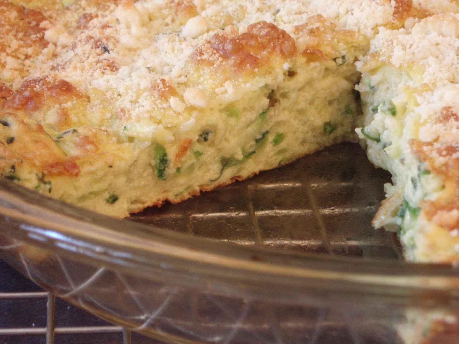 Open Mouth Insert Food Zucchini Souffle with Monterey Jack Cheese