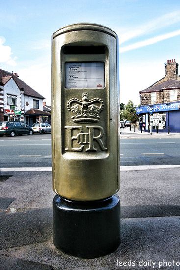 Picture golden postbox at Horsforth, Leeds Alistair Brownlee Olympic Postbox