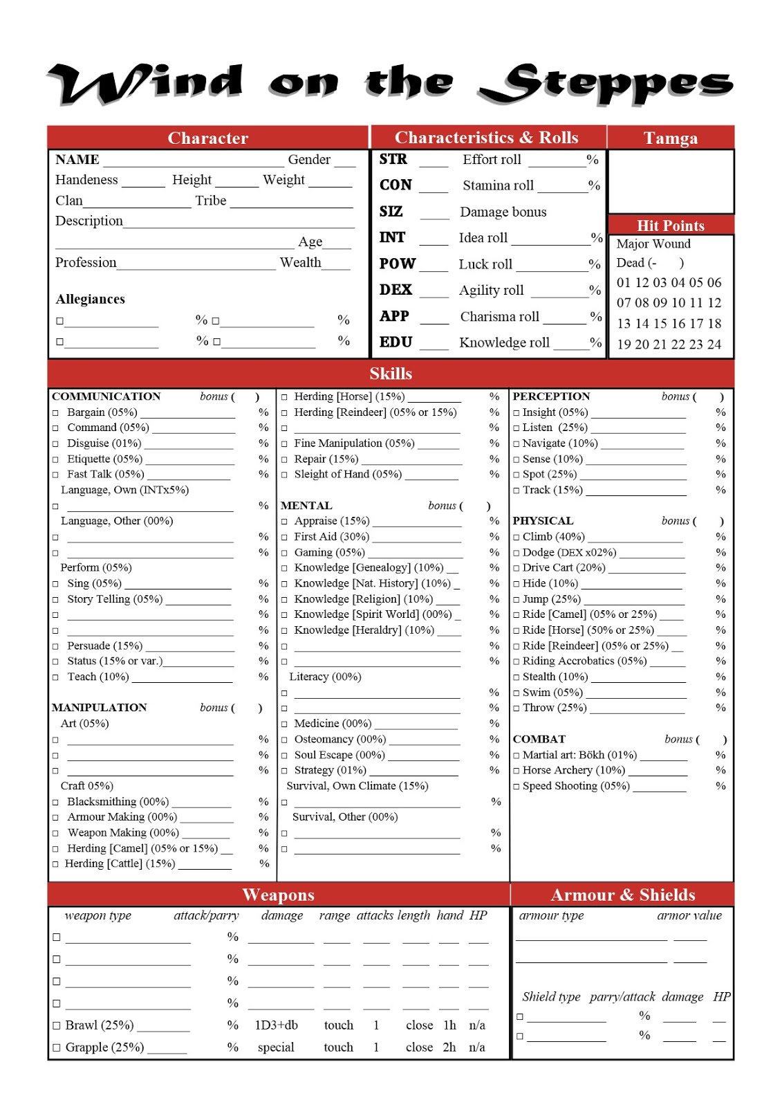 Character Sheet 1st page