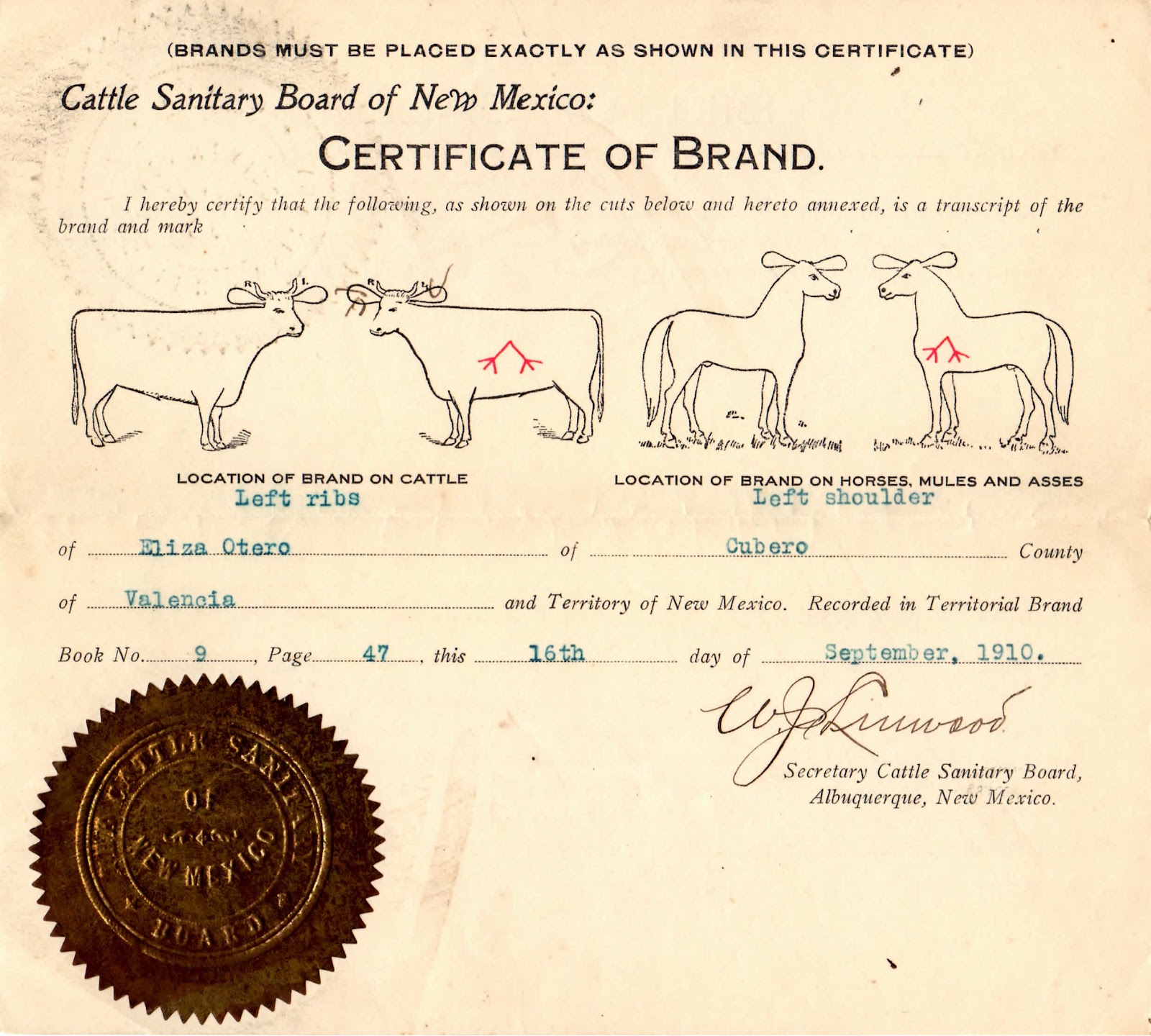 Gil's New Mexico Genealogy Otero and Chavez Livestock Brands
