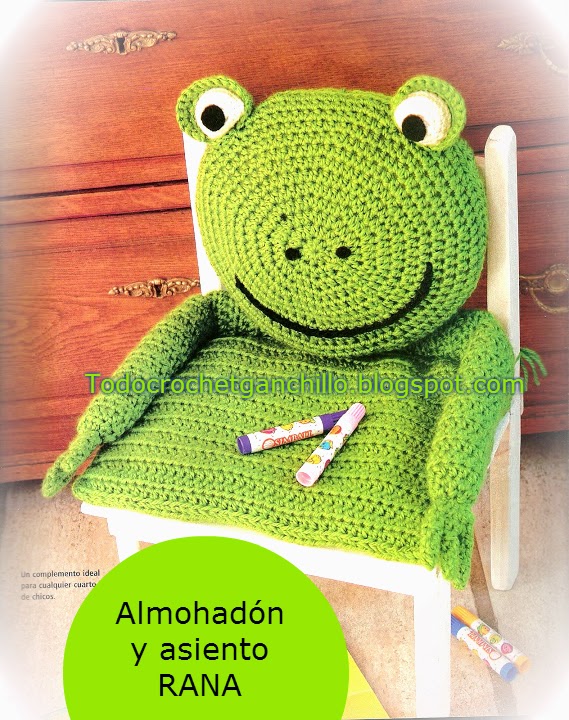 Simpático almohadón y asiento *Rana* para niños al crochet | Todo crochet