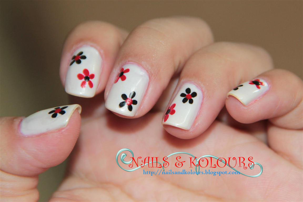 Nails and Kolours: Nail Art: Black & Red Flowers Nails and Kolours: Nail Art: Black & Red Flowers