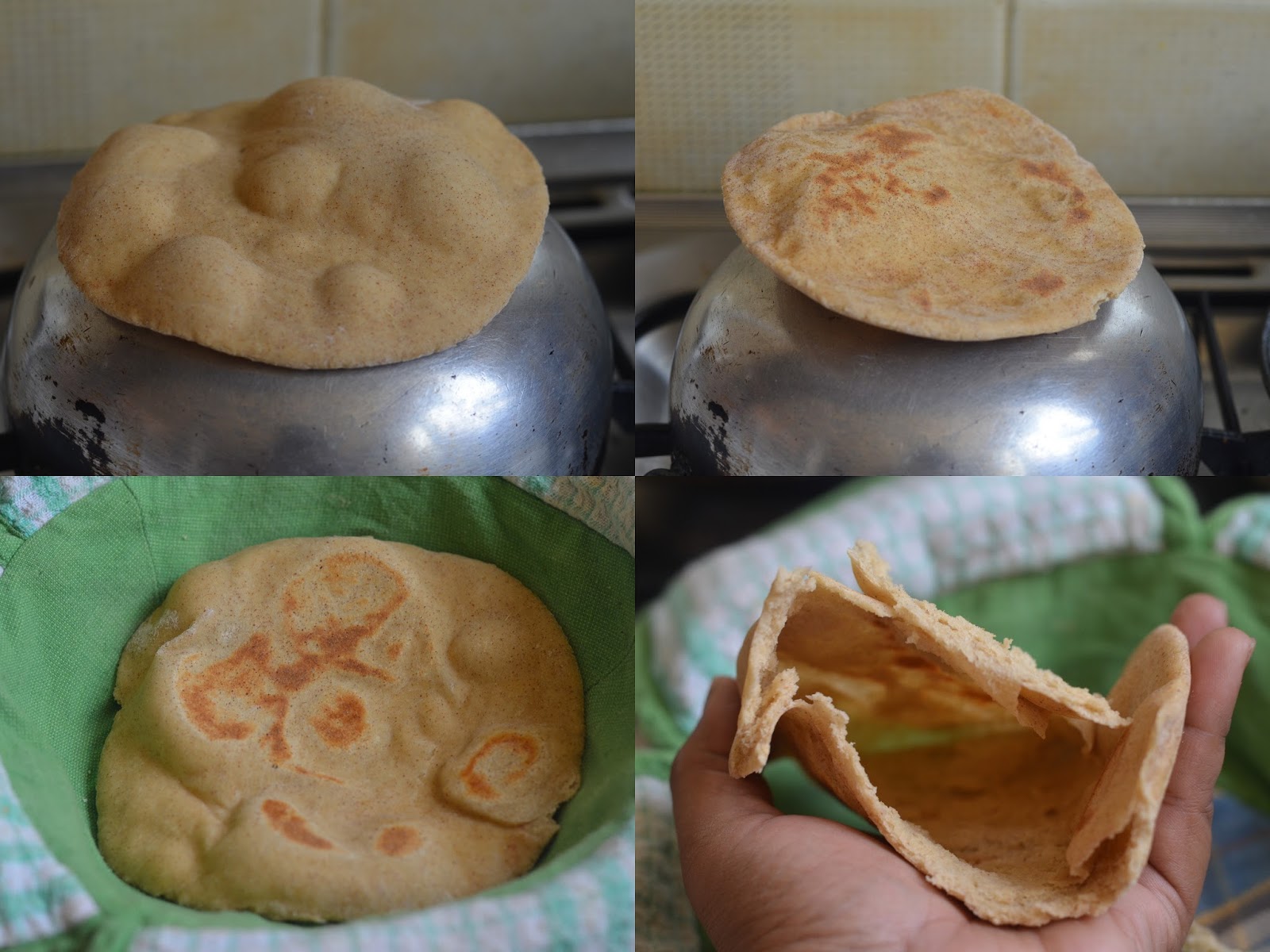 Khubz Arabi/Arabic Pita Bread/Multigrain Pita Bread on stovetop from