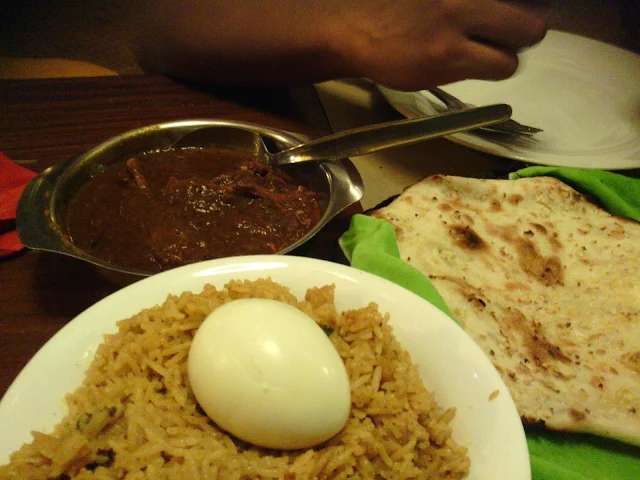 Chicken massala, biryani and naan