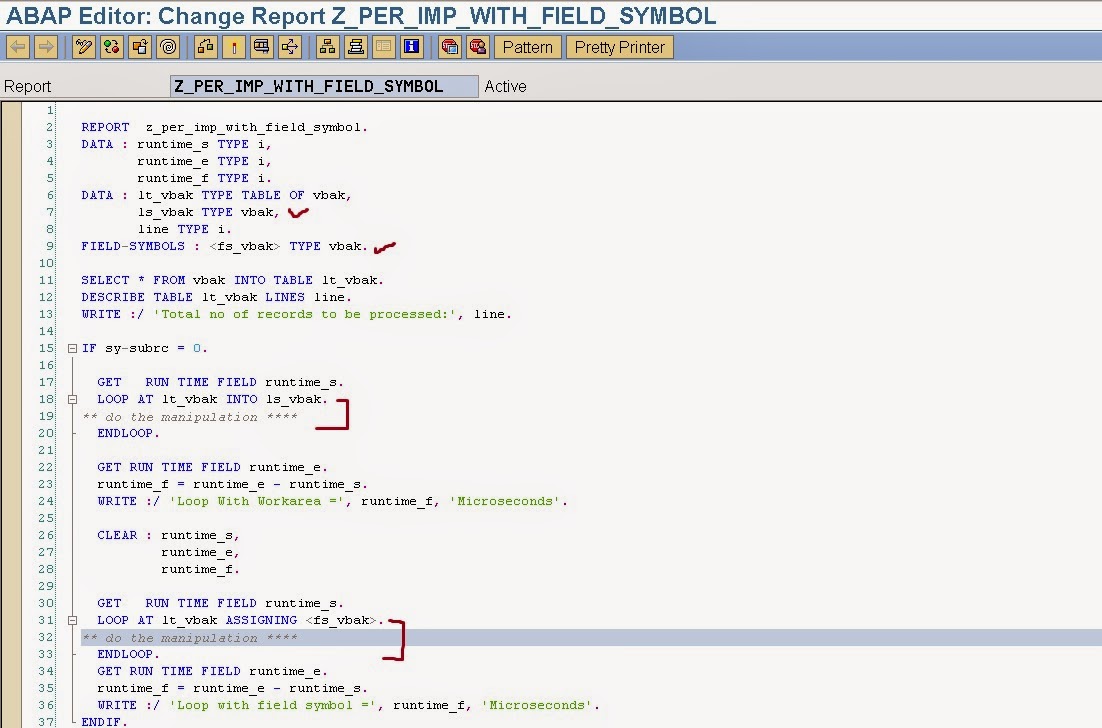 TECHSAP Performance Measure Work Area Vs Field Symbol