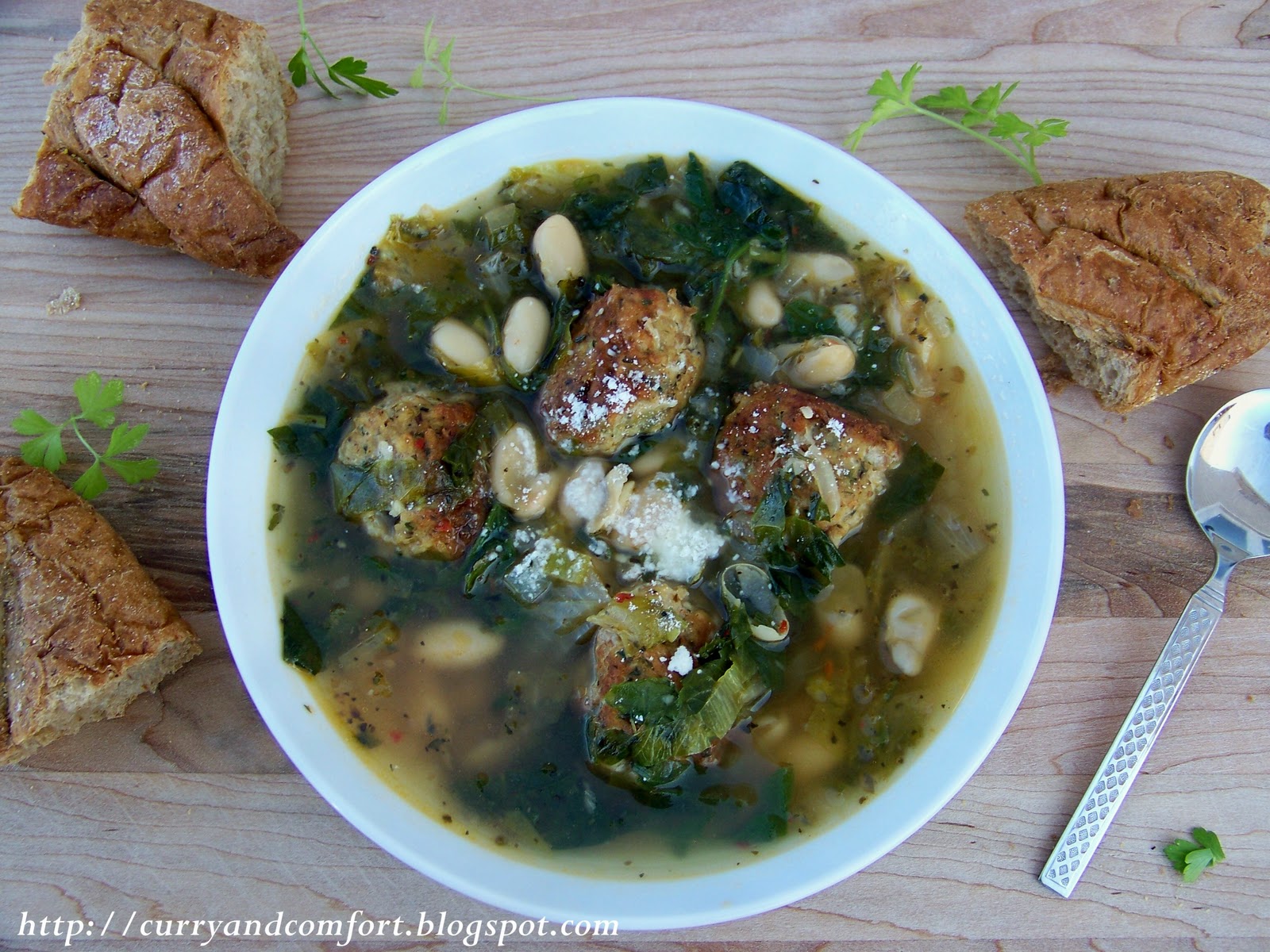Kitchen Simmer Italian Escarole, Bean and Meatball Soup