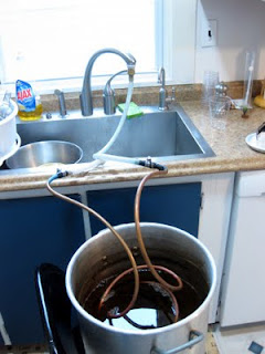 Chilling the wort post boil. Chilling the wort post boil.