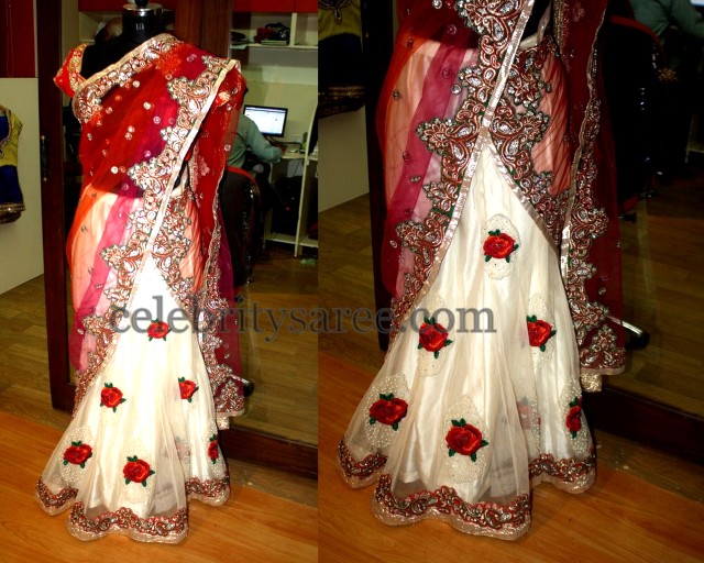 Rose Embroidered Work Half Saree Saree Blouse Patterns