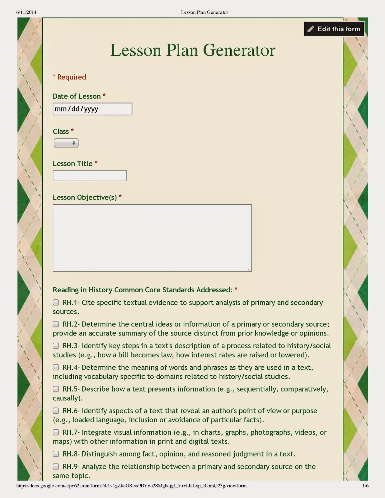 mr j s journal lesson plan generator