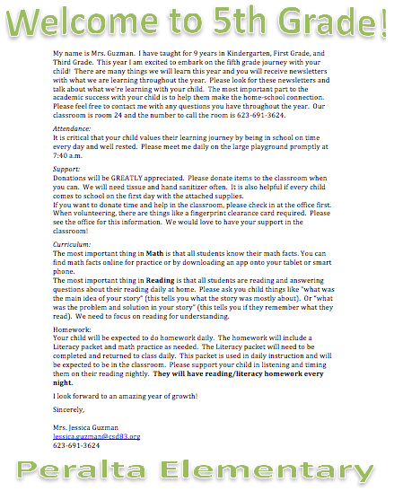 welcome letter from teacher
