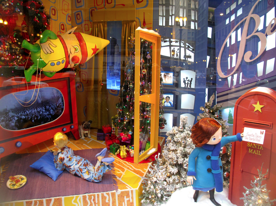 Cheerful Thrifty Door Macy's Christmas Window Display on State Street