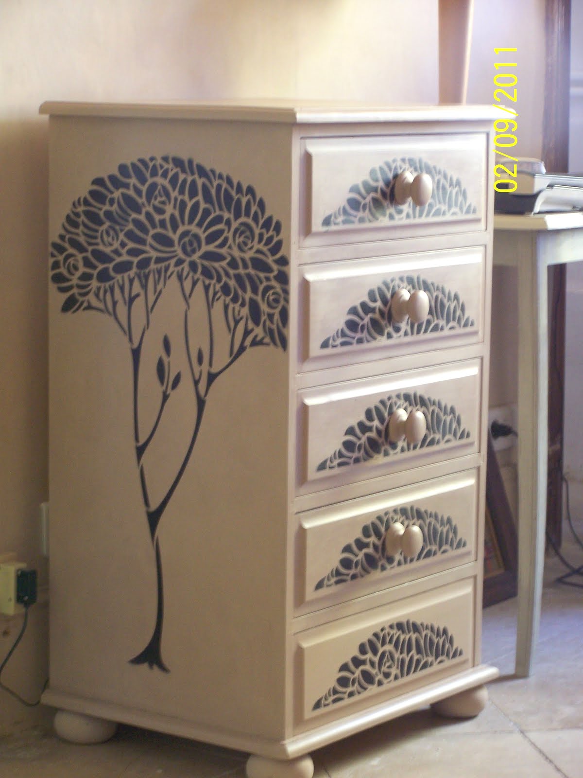 The Occasional Pat In your face stencil on AS painted chest of drawers