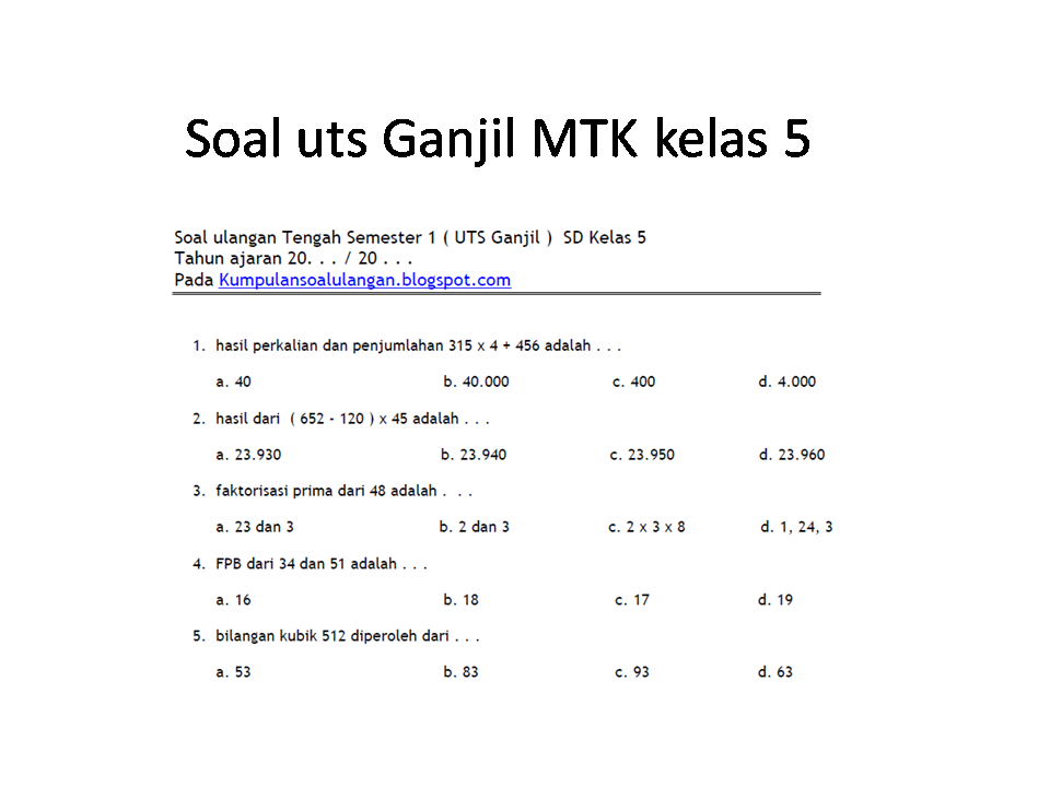 soal uts ganjil matematik kelas 5