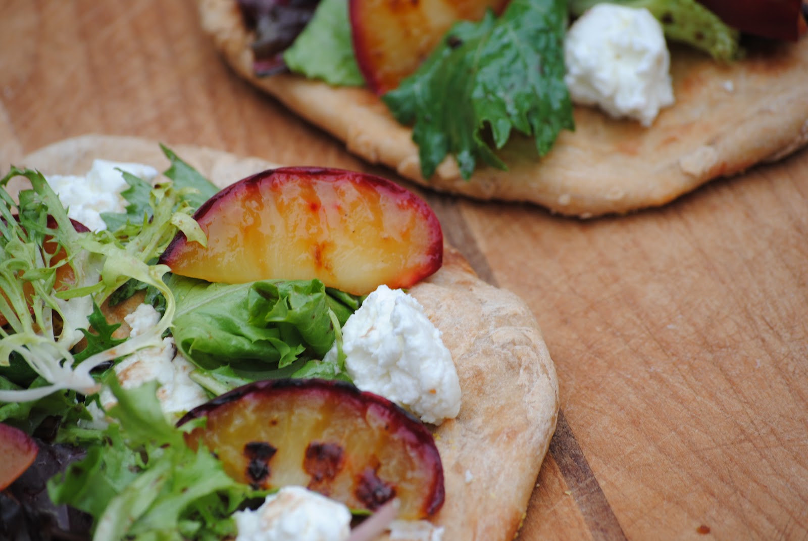 Grilled Plum Pizza with Goat Cheese and Field Greens Virtually