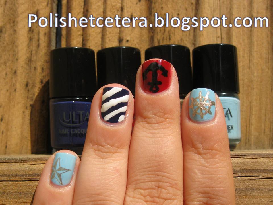 Nautical Nail Art (with Ulta's Navy themed minis) Polish Etc.
