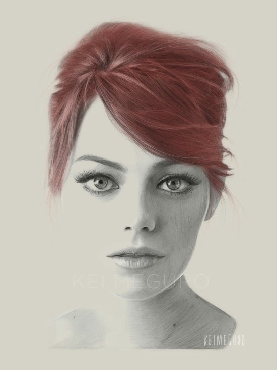 Os retratos ilustrados foto-realistas de lindas mulheres de Kei Meguro Kei Meguro ilustrações singelas minimalistas foto realistas preto e branco modelos mulheres atrizes