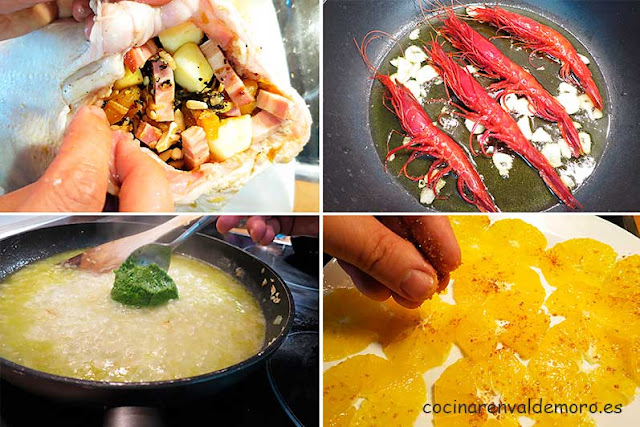 Menu de Navidad Pavo relleno, carabineros, salsa verde y naranja