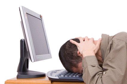 Man banging head on keyboard Aaaaaaaaarrrrggghh!