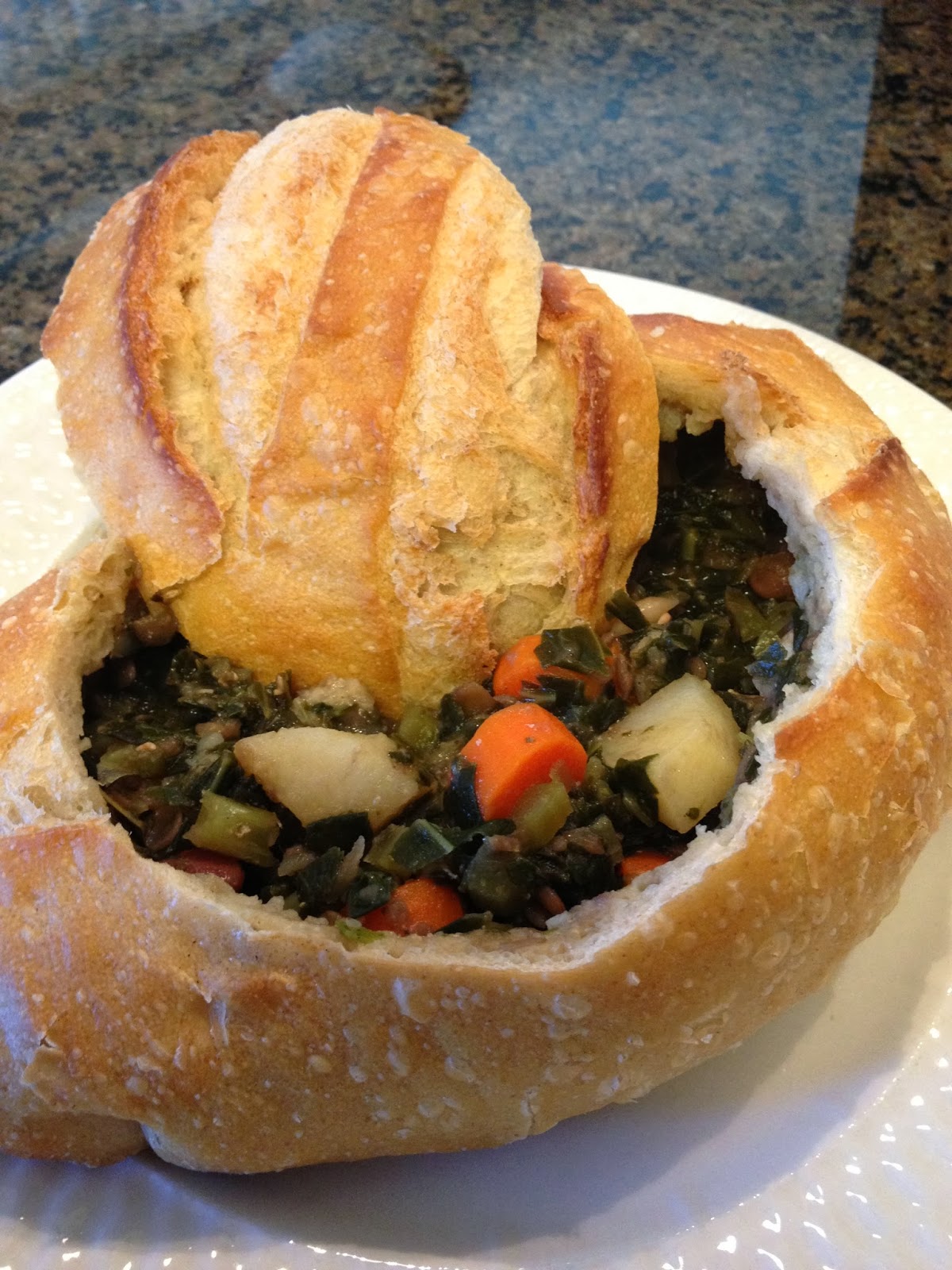 Soup inside of bread