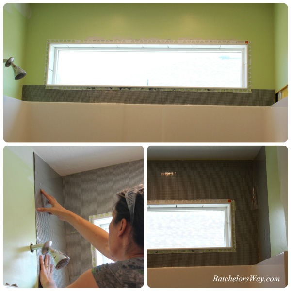 Batchelors Way Girls Bathroom Installing the tiles with Bondera