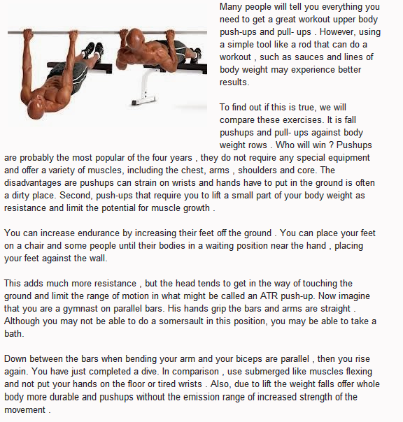 Pushups and Pullups Versus Dips and Bodyweight rows.The Bodybuilder