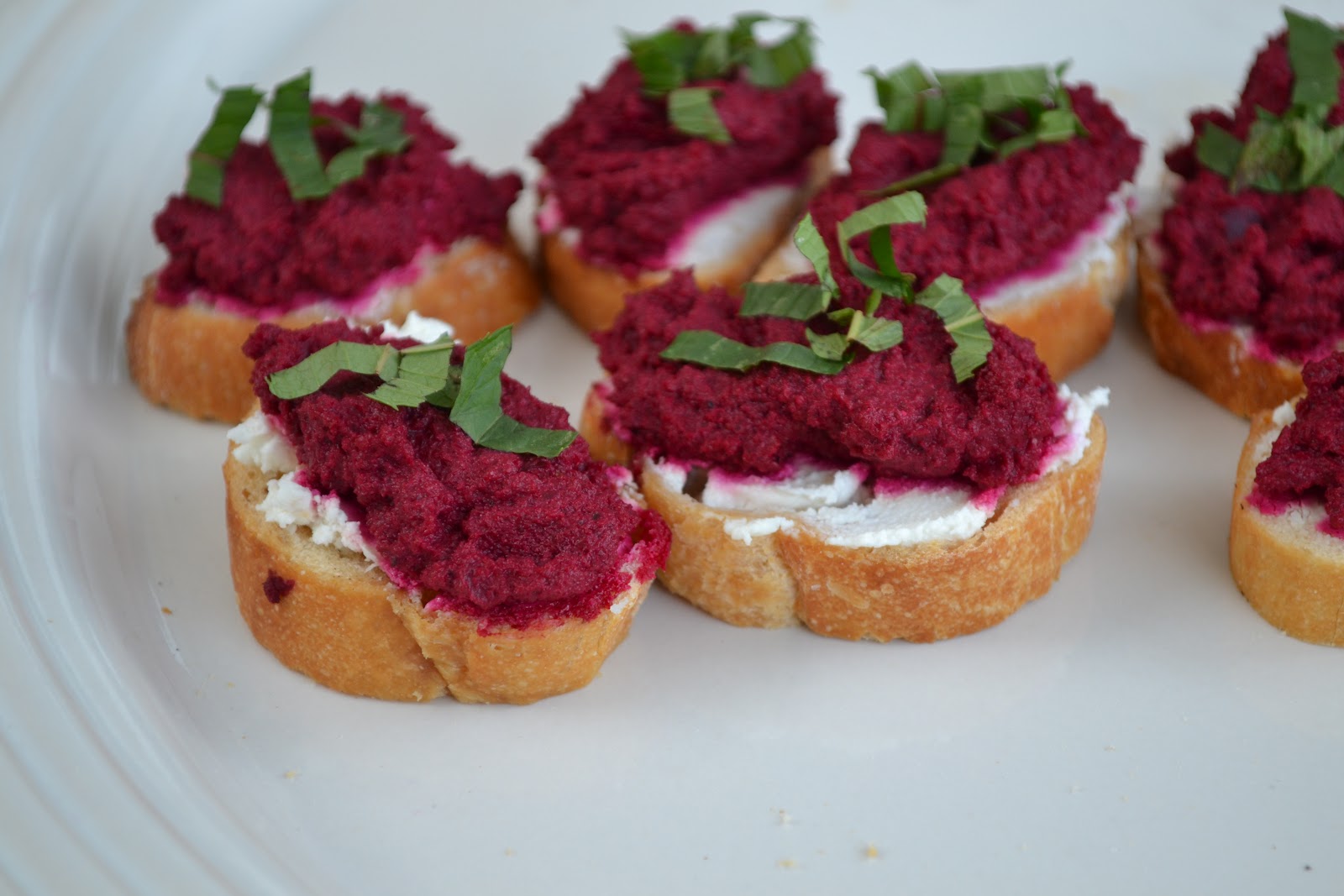 bonbons & biscotti Beet Hummus, Goat Cheese, Mint Crostini (plus