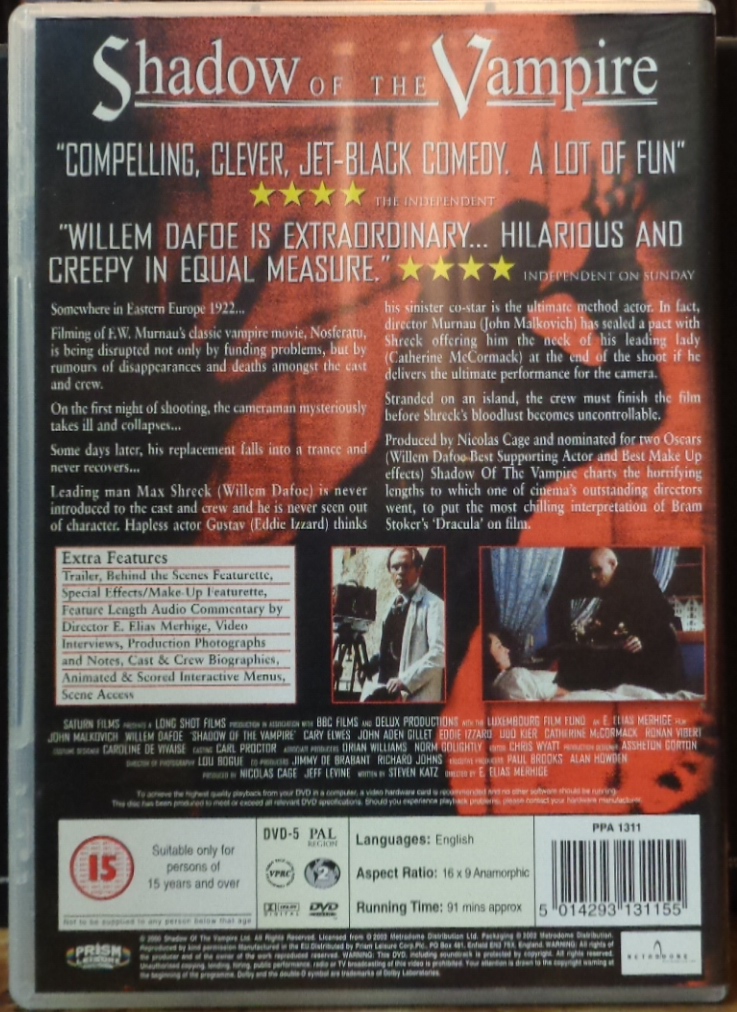 Movies on DVD and Blu-ray: Shadow of the Vampire (2000)