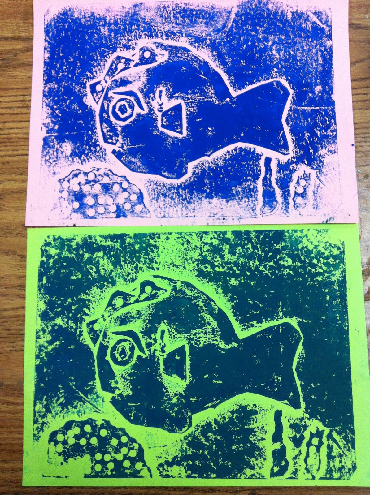 ChumleyScobey Art Room Collagraph Prints with 3rd Grade