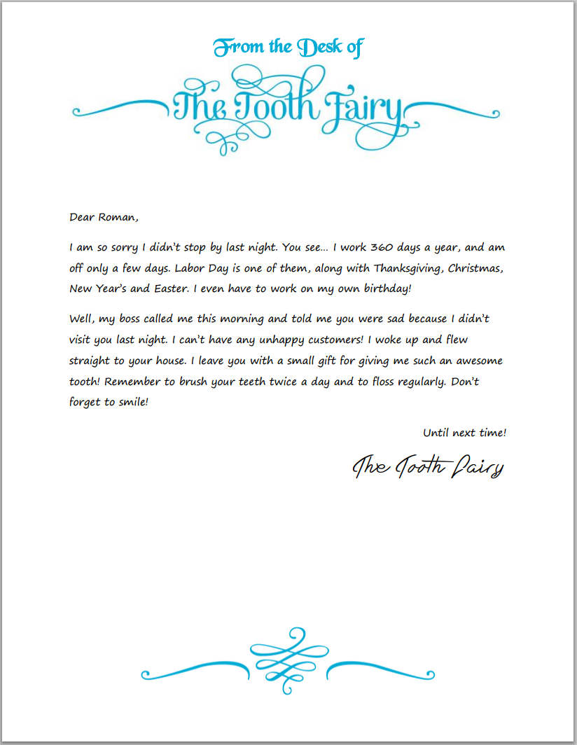 letter from tooth fairy Gallery