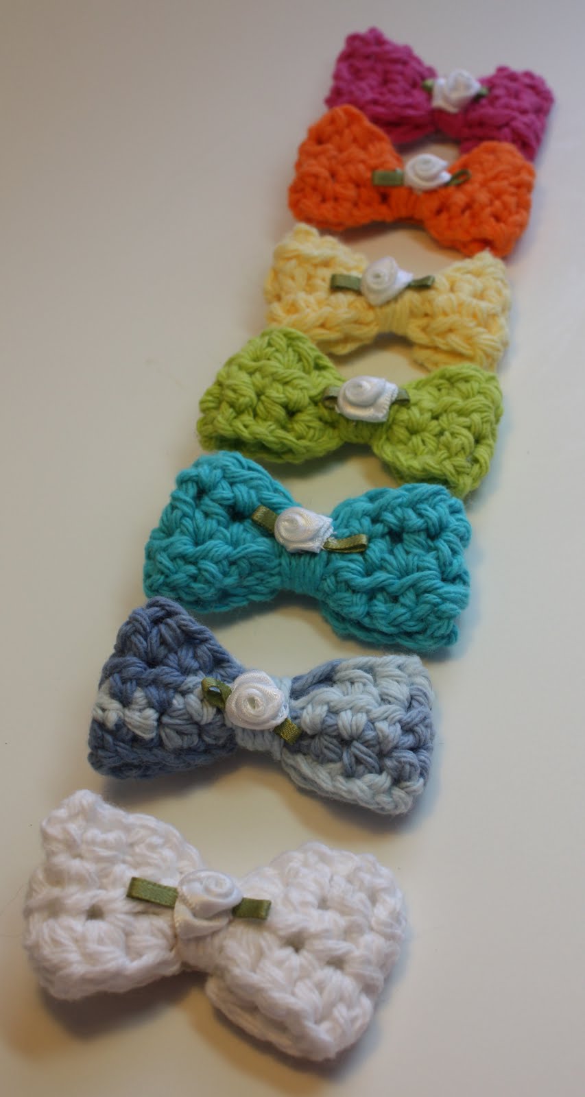 ... and Ink: A rainbow of colors of Crocheted Hair Bows for little girls
