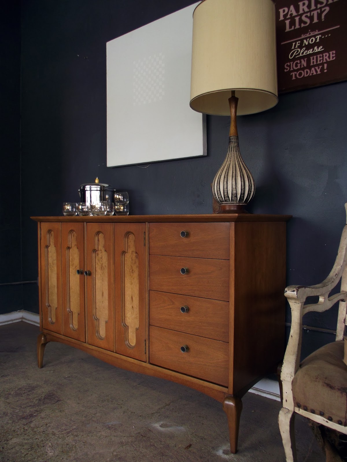 Vintage Ground Mid Century Buffet / Media Console / Dresser