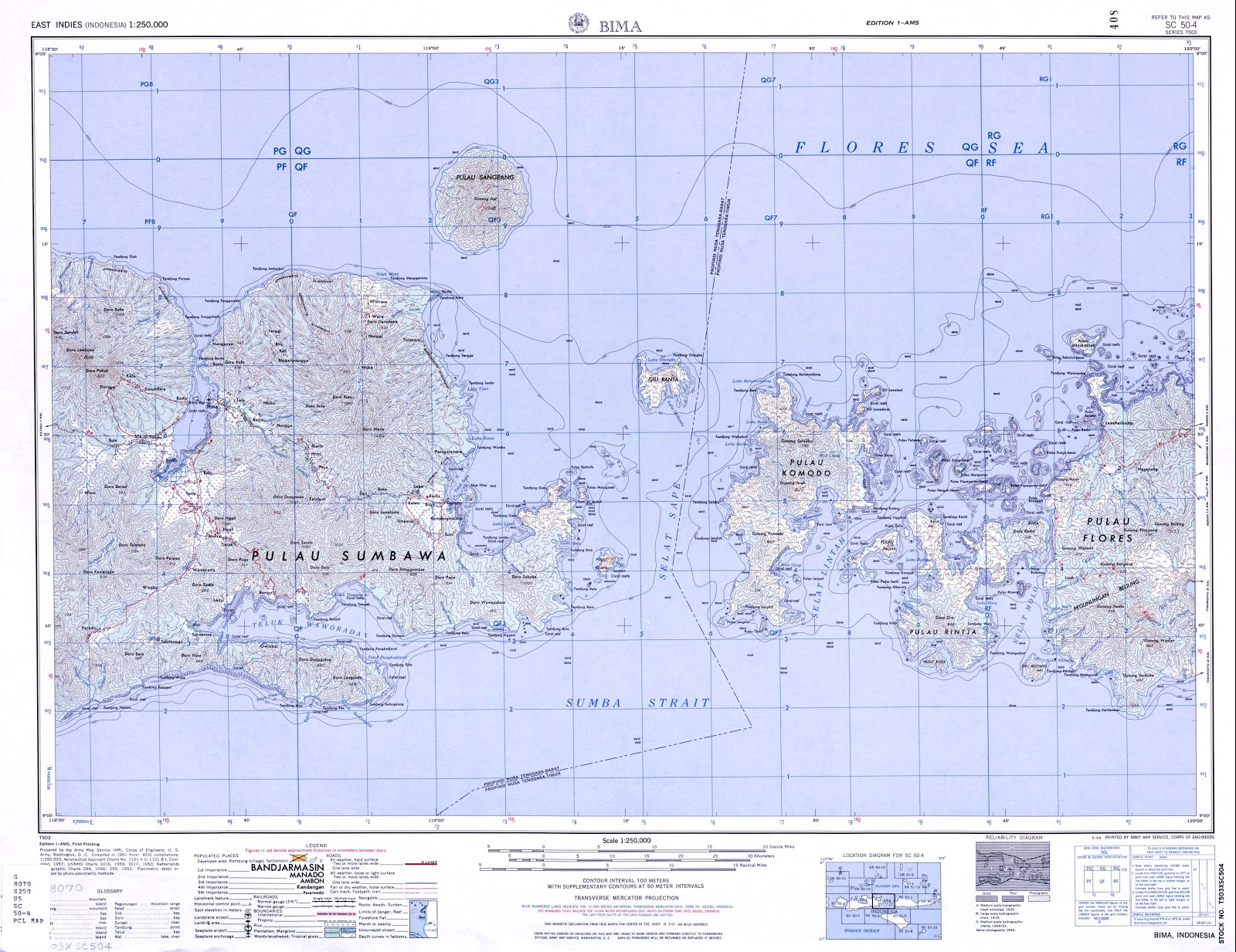 AMAZING INDONESIA BIMA CITY TOPOGRAPHIC MAP SCALE 250K