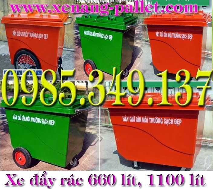 XE ĐẨY RÁC 660 LÍT, 1100 LÍT