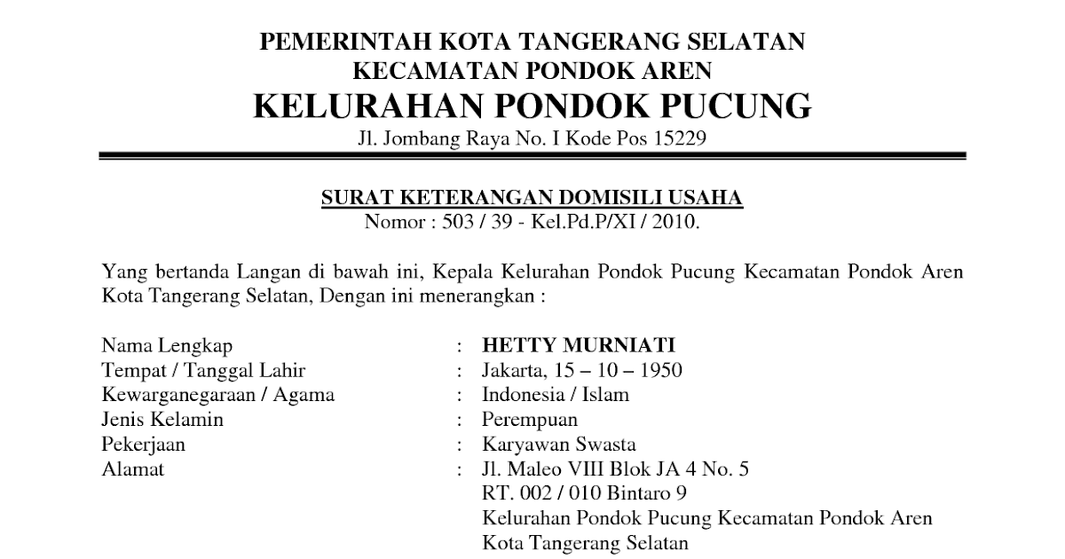 Contoh Surat Izin Domisili Perusahaan Surat 28